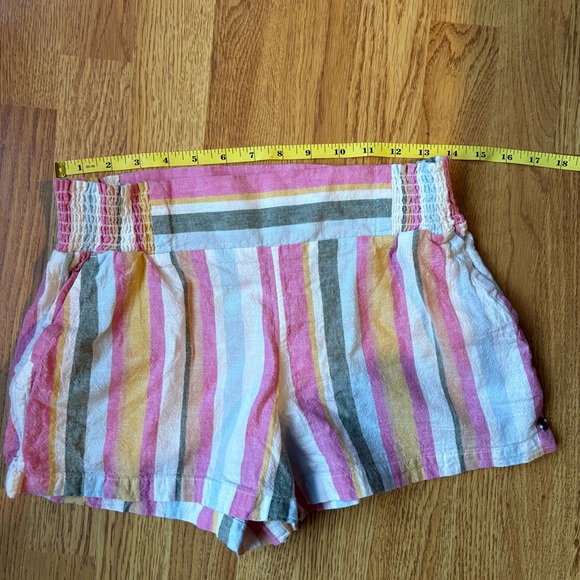 Roxy womens colorful striped shorts pockets pink green beachy linen cotton S - Picture 3 of 11